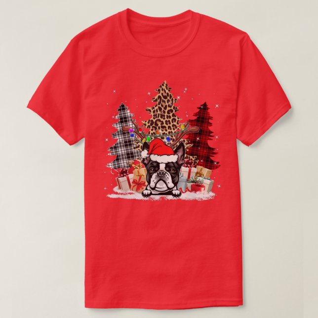Boston Terrier Weihnachtsmannmütze Light Buffalo K T-Shirt (Design vorne)