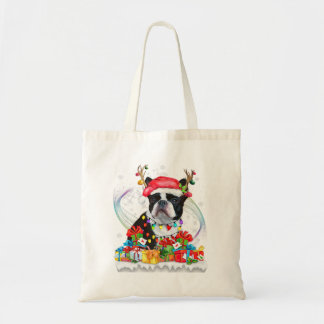 Boston Terrier Weihnachtsmannmütze Reindeer Weihna Tragetasche