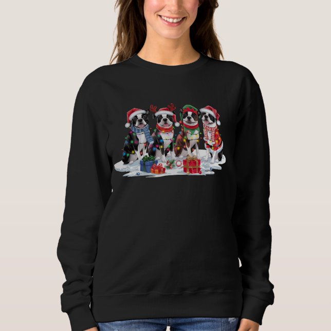 Boston Terrier Weihnachtsmannmütze will Weihnachte Sweatshirt (Vorderseite)