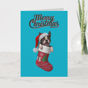 Boston Terrier Weihnachtsstrumpf Feiertagskarte