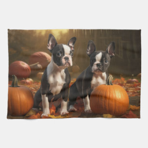 Boston Terrier Welpe Autumn Delight Pumpkin Geschirrtuch