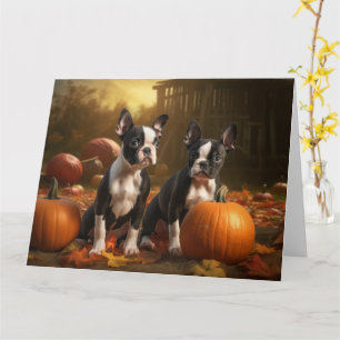 Boston Terrier Welpe Autumn Delight Pumpkin Karte