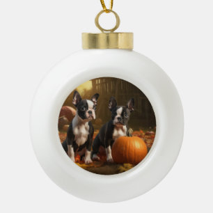 Boston Terrier Welpe Autumn Delight Pumpkin Keramik Kugel-Ornament