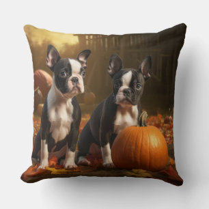 Boston Terrier Welpe Autumn Delight Pumpkin Kissen