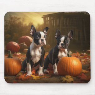 Boston Terrier Welpe Autumn Delight Pumpkin Mousepad