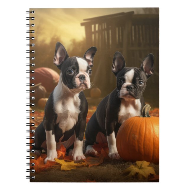 Boston Terrier Welpe Autumn Delight Pumpkin Notizblock (Vorderseite)