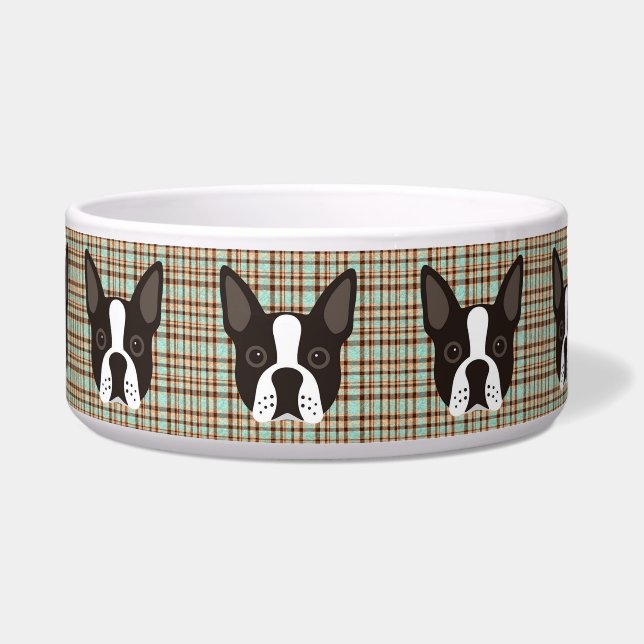 Boston-Terrier-Welpen-HundeTartan kariert Napf (Vorderseite)
