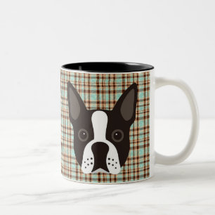 Boston-Terrier-Welpen-HundeTartan kariert Zweifarbige Tasse