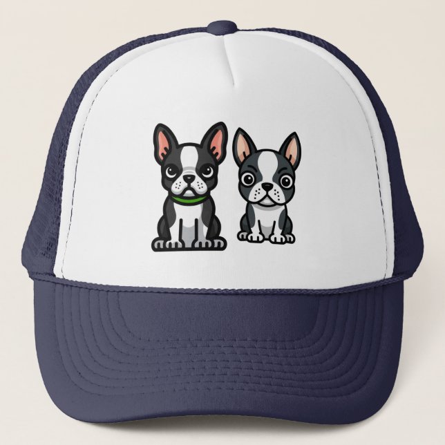 Boston Terrier Welpen Trucker Hat Truckerkappe (Vorderseite)