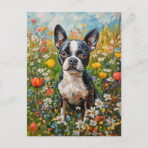 Boston Terrier Wildblume Field Postkarte