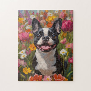 Boston Terrier Wildblume Field Puzzle
