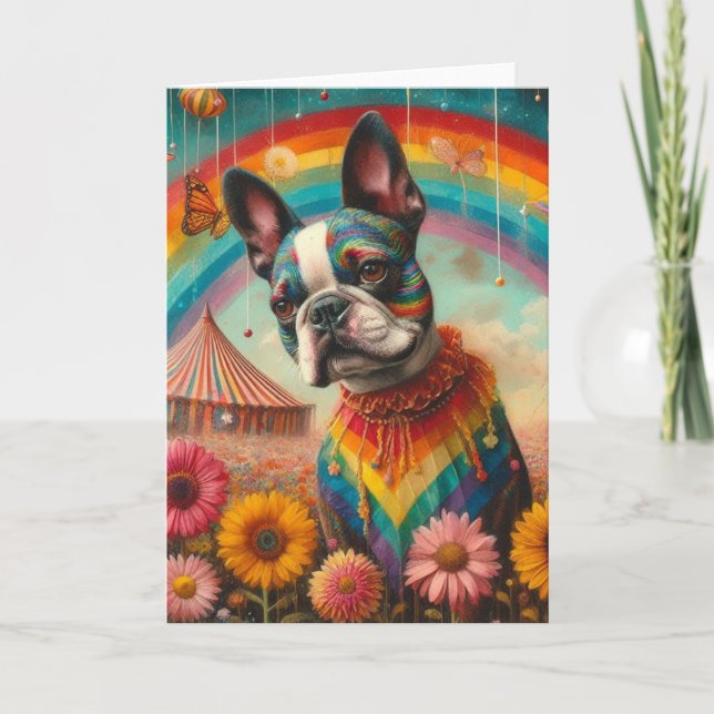 Boston Terrier Wildblume Meadow Circus Zent Karte (Vorderseite)