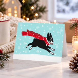 Boston Terrier Winter Schnee Hund Frohe Feiertag Feiertagskarte