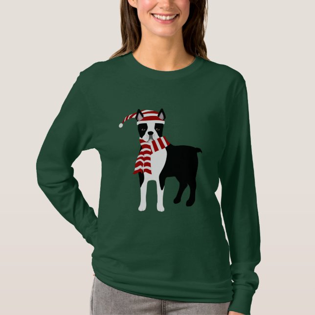Boston Terrier Winter Tshirt (Vorderseite)