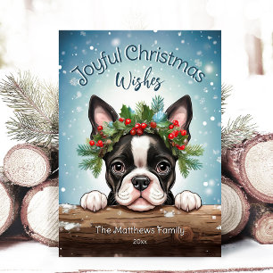 Boston Terrier Winter Wonderland Freude an Weihnac Feiertagskarte