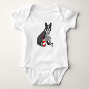 Boston Terrier with Drink Baby Strampler