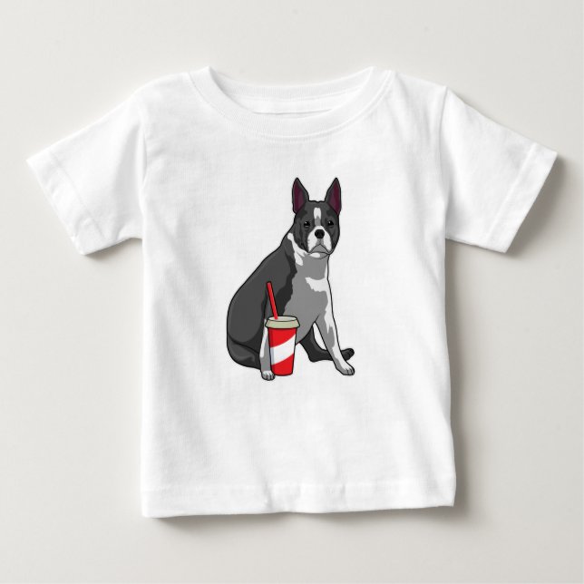 Boston Terrier with Drink Baby T-shirt (Vorderseite)