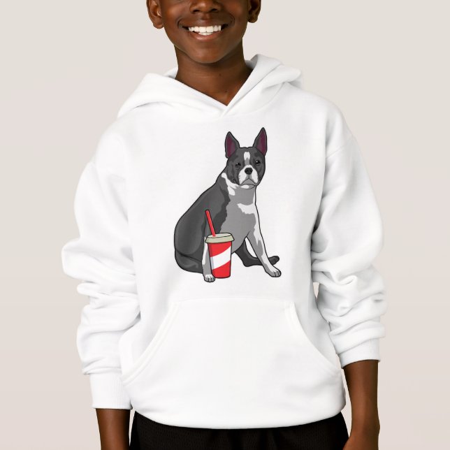 Boston Terrier with Drink Hoodie (Vorderseite)