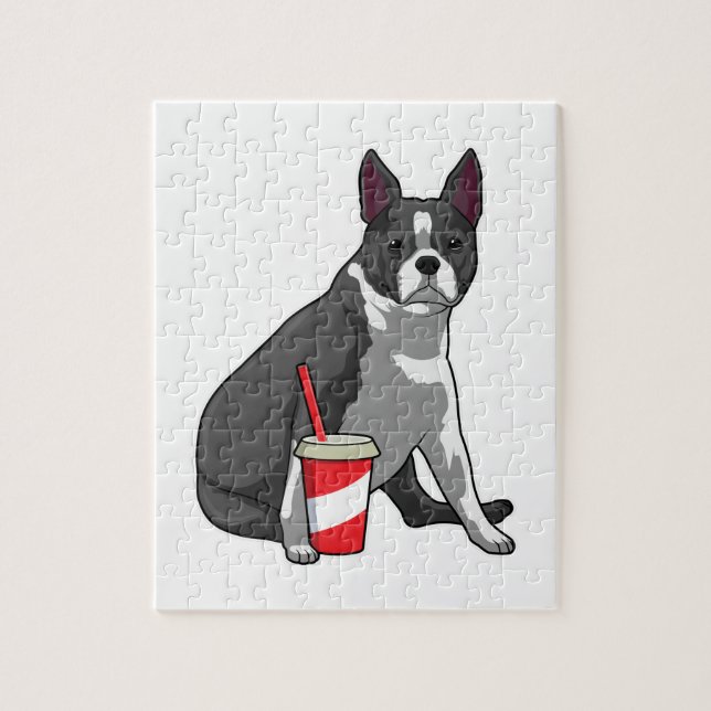 Boston Terrier with Drink Puzzle (Vertikal)