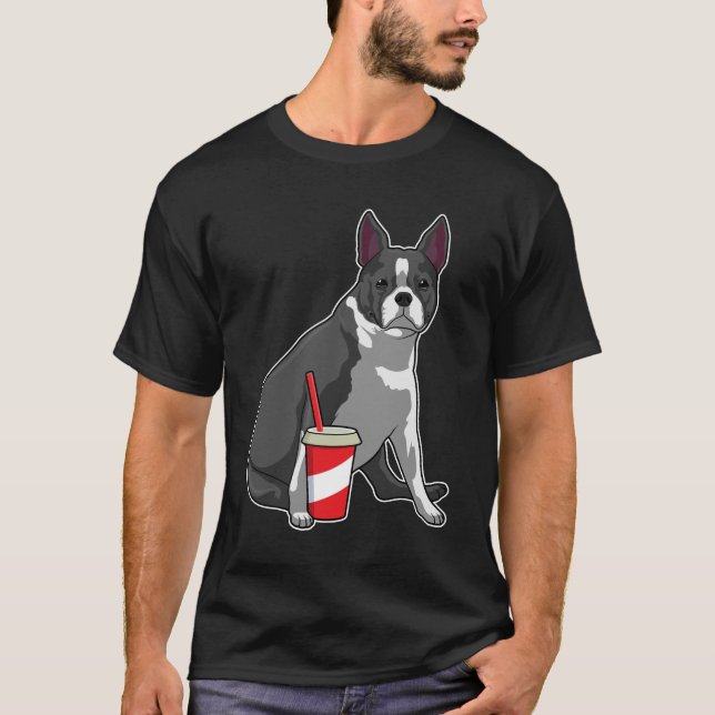 Boston Terrier with Drink T-Shirt (Vorderseite)