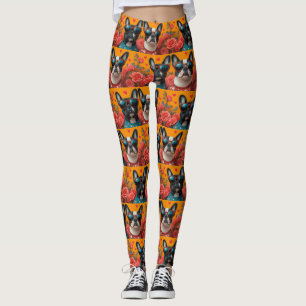 Boston Terrier with Heart Rose Valentinstag Leggings