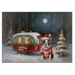 Boston Terrier Wohnwagen Weihnachtsabenteuer Schneidebrett