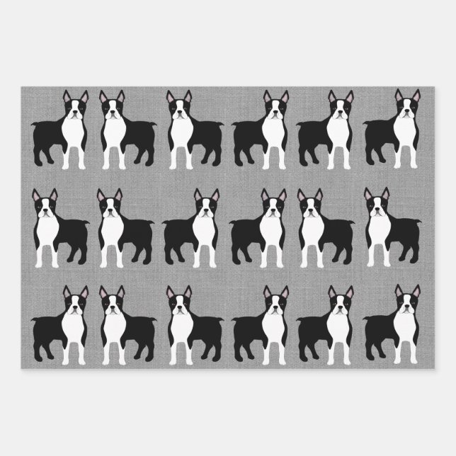 Boston Terrier Wrapping Paper Sheets Geschenkpapier Set (Vorderseite)