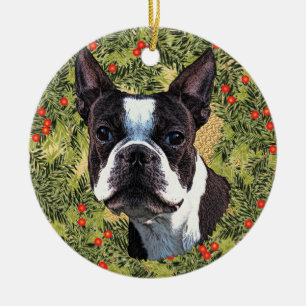 Boston Terrier Wreath Keramikornament