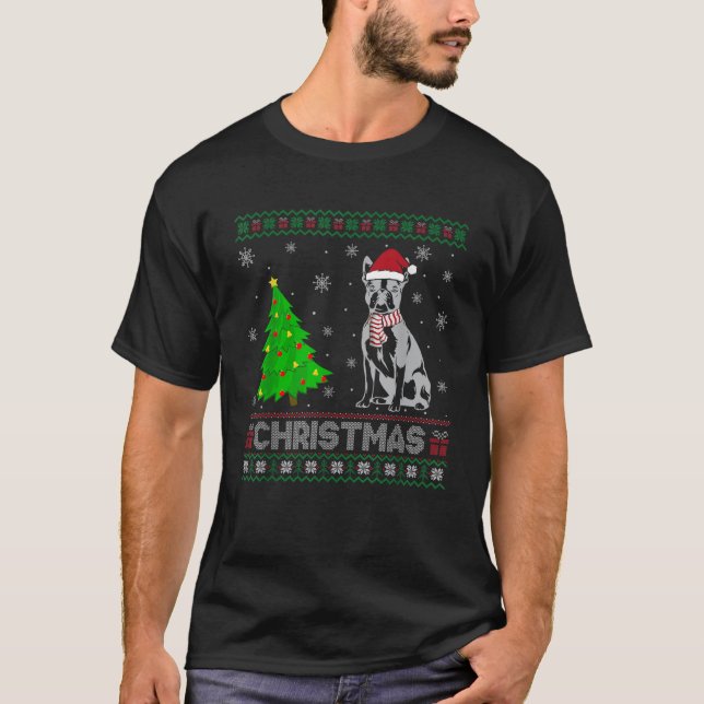 Boston Terrier Xmas Tree Lighting Ugly Christmas S T-Shirt (Vorderseite)