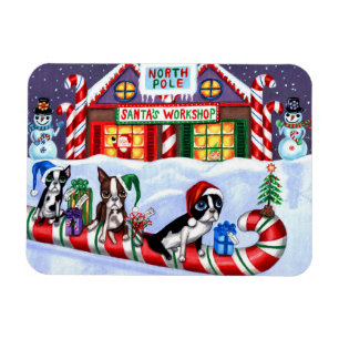 Boston Terriers Candy Cane Santa Christmas Snowman Magnet