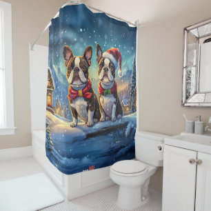 Boston Terriers Holiday Design by Rich AMeN Gill Duschvorhang