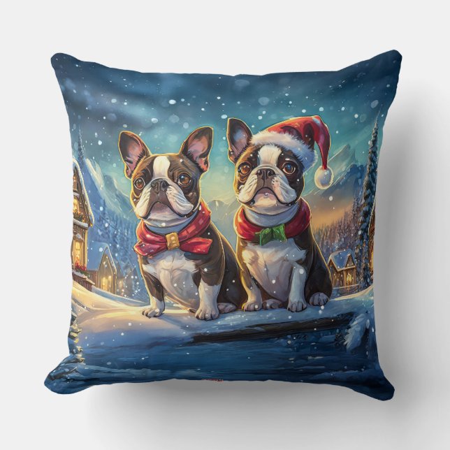 Boston Terriers Holiday Design by Rich AMeN Gill Kissen (Vorderseite)