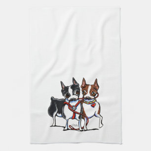 Boston Terriers Leashed Handtuch