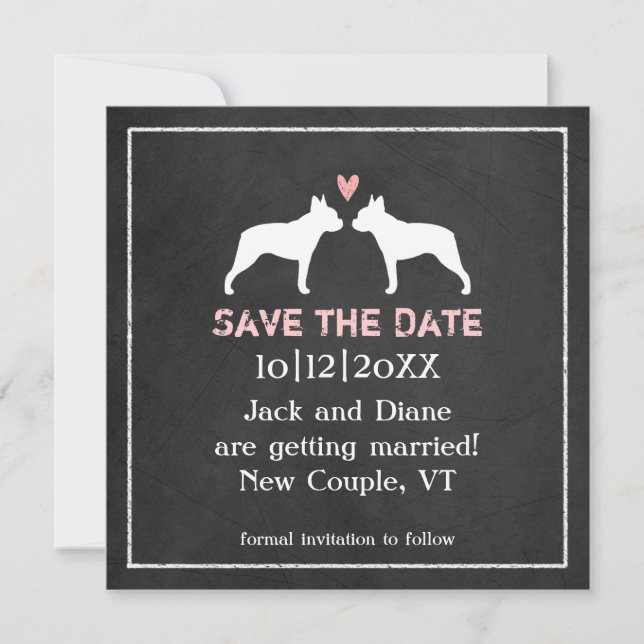 Boston Terriers Wedding Save the Date Einladung (Vorderseite)