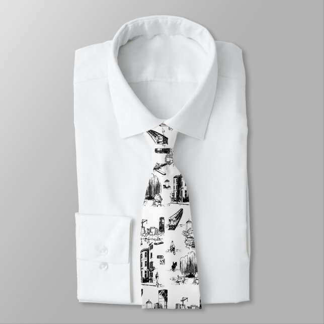 Boston Toile Black and White Neck Tie Krawatte (Gebunden)