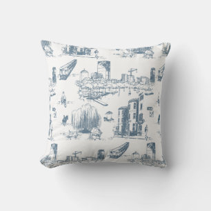Boston Toile Blue Throw Kissen
