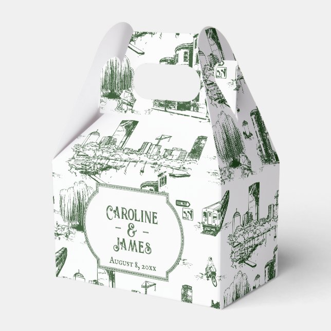 Boston Toile Evergreen Personalisiert Favor Box Geschenkschachtel (Vorderseite)