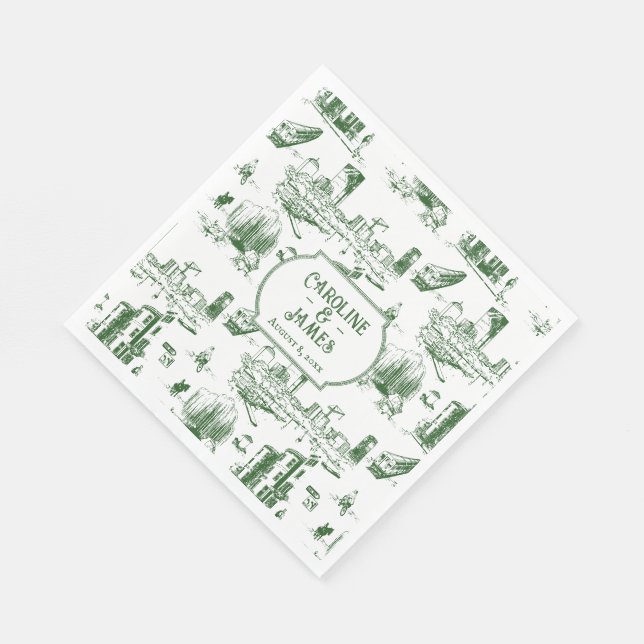 Boston Toile Forest Green Custom Paper Napkins Serviette (Ecke)
