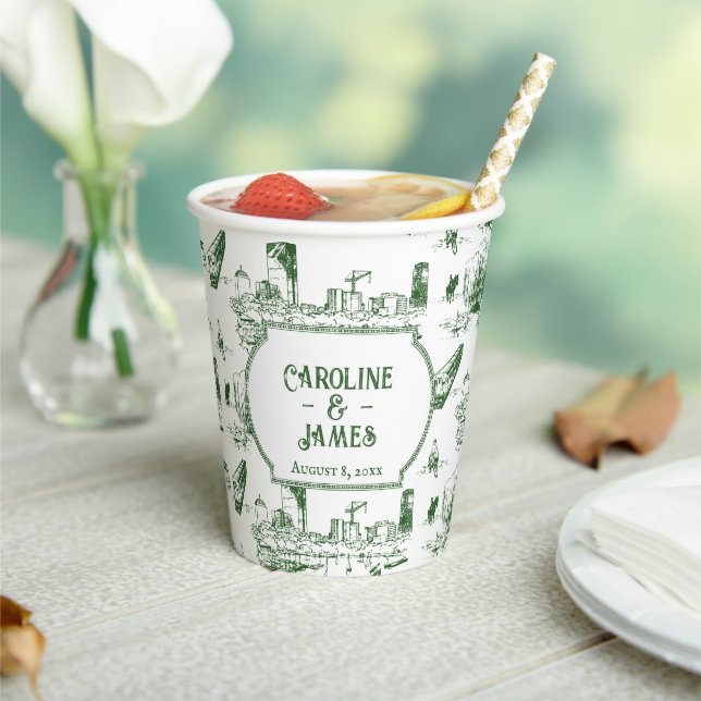 Boston Toile Forest Green Personalisiert Paper Cup Pappbecher (In Situ)