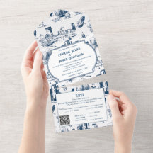 Boston Toile Navy All in One Wedite Einladung