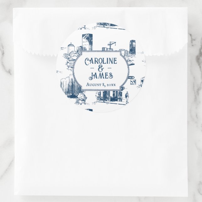 Boston Toile Navy Hochzeit Personalisiert 3" Stick Runder Aufkleber (Tasche)