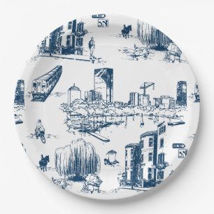 Boston Toile Navy Pappteller