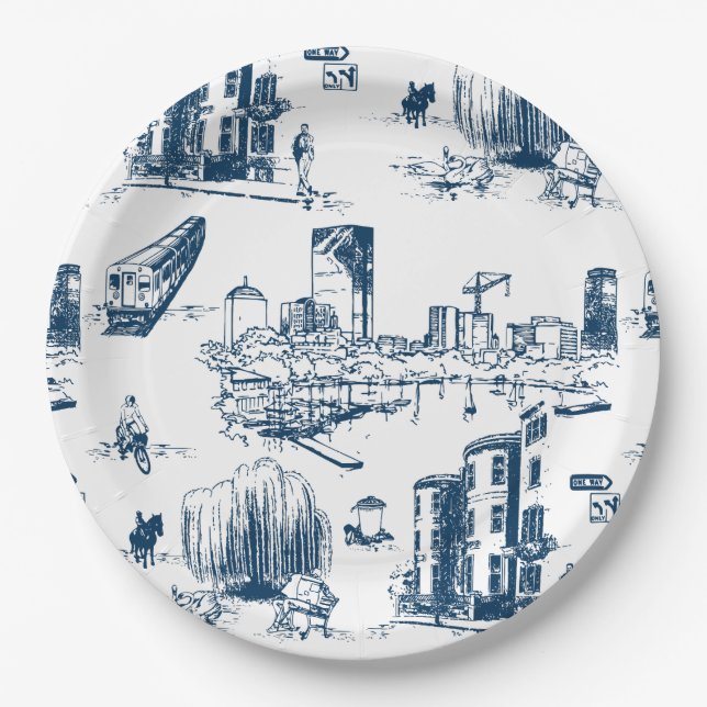 Boston Toile Navy Pappteller (Vorderseite)