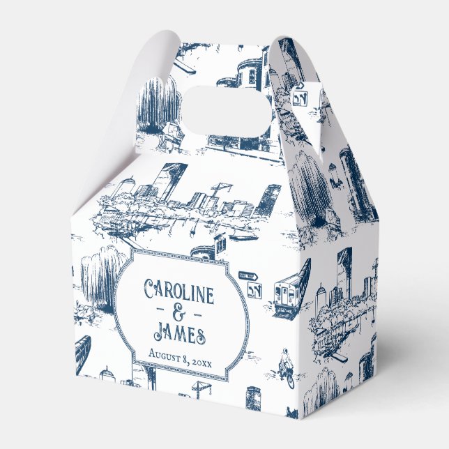 Boston Toile Navy Personalisiert Favor Box Geschenkschachtel (Vorderseite)