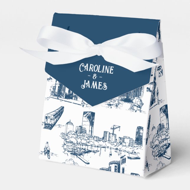 Boston Toile Navy Personalisiert Favor Box Geschenkschachtel (Vorderseite)