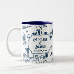 Boston Toile Navy Personalisiert Hochzeitstag Tass Zweifarbige Tasse