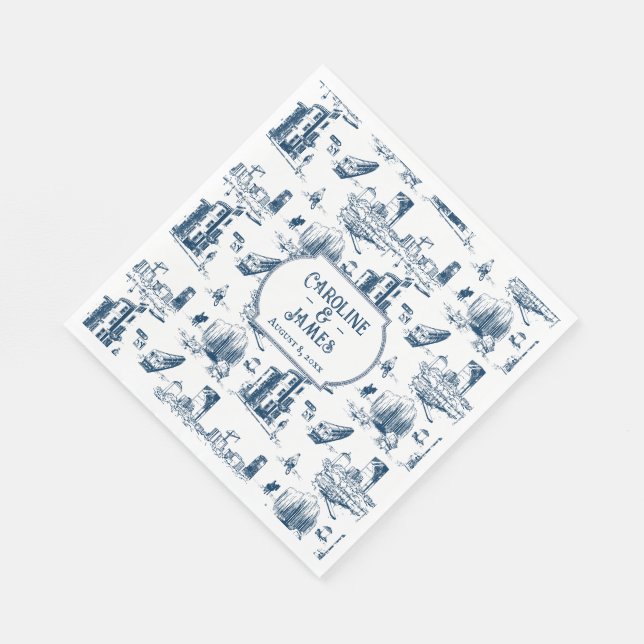 Boston Toile Navy Personalisiert Paper Napkins Serviette (Ecke)