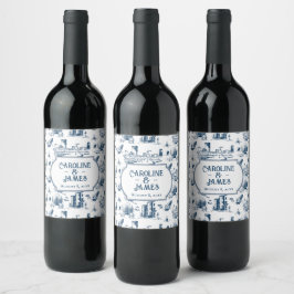 Boston Toile Navy Personalisiert Wedding Wine Labe Weinetikett