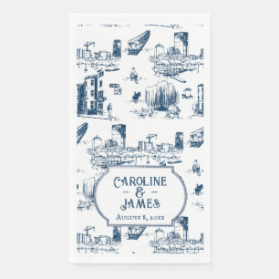 Boston Toile Navy Personalisierte Hochzeitspapier Serviette