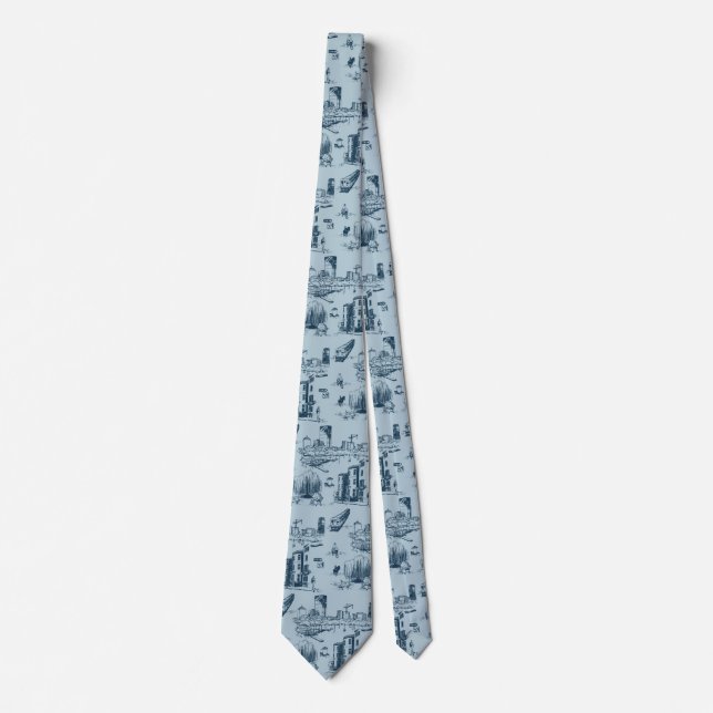 Boston Toile Navy und Blue Neck Tie Krawatte (Vorderseite)